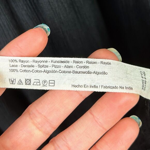 Free People Feelin Moody Mini Dress Black Long Sleeve Flowy Boho Whimsigoth S - Picture 13 of 15